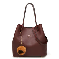 Andrya Tote Shoulder Bag with top handle and additional small bag; Blue & Burgundy