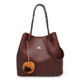 Andrya Tote Shoulder Bag with top handle and additional small bag; Blue & Burgundy