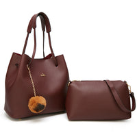 Andrya Tote Shoulder Bag with top handle and additional small bag; Blue & Burgundy