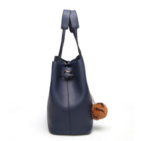 Andrya Tote Shoulder Bag with top handle and additional small bag; Blue & Burgundy