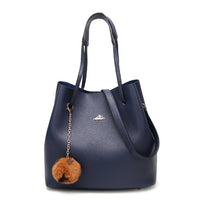 Andrya Tote Shoulder Bag with top handle and additional small bag; Blue & Burgundy
