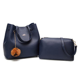 Andrya Tote Shoulder Bag with top handle and additional small bag; Blue & Burgundy