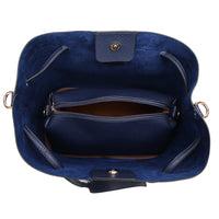 Andrya Tote Shoulder Bag with top handle and additional small bag; Blue & Burgundy