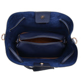 Andrya Tote Shoulder Bag with top handle and additional small bag; Blue & Burgundy