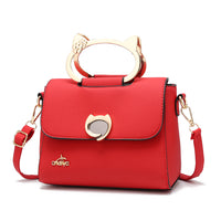 Andrya  Cross Body Shoulder Bag with Metal Top Handle; Pink, Red & Black
