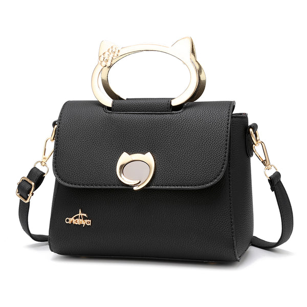 Andrya  Cross Body Shoulder Bag with Metal Top Handle; Pink, Red & Black