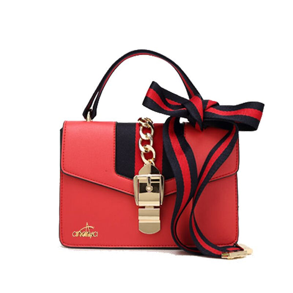 Andrya Shoulder bag with Top Handle; Red, Black, White